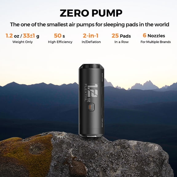 FLEXTAIL ZERO PUMP 34g Ultra-Mini Air Pump, Portable Electric Inflator with 1 Rechargeable Battery for Inflation and Deflation, Camping Hiking Essential for Sleeping Pads and Inflatables