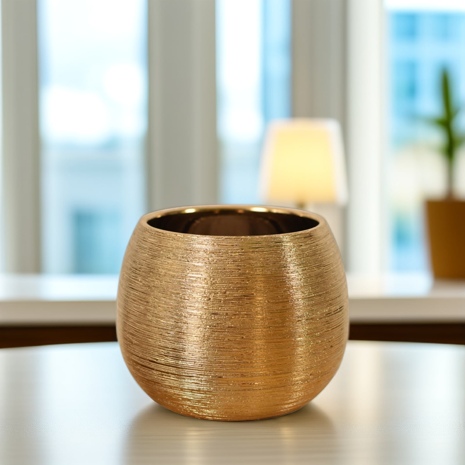 Worgeous Gold-plated Ceramic Flowerpot for Gardening Round Vase Succulent Planter Golden