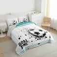 thumbnail image 3 of Feelyou Cartoon Football Soccer Bedding Comforter Set, White Teal Stars Lines Twin Comforter Sets, Teens Kids Boys Girls Reversible Bedding Set, Microfiber Bedroom Decor, 2-Piece, 3 of 8