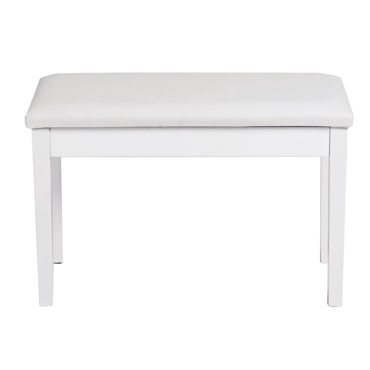 Costway Solid Wood PU Leather Piano Bench Padded Double Duet Keyboard Seat Storage White