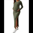 thumbnail image 2 of Vestido de Suéter de Larga para Baby Shower y Sesión de Fotos de Otoño e Invierno - Vestidos de Maternidad para Mujeres Embarazadas Verde XL, 2 of 9