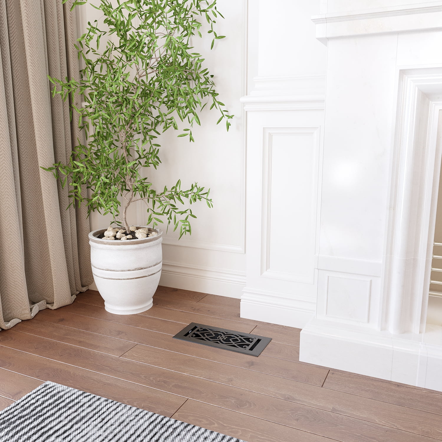 Naiture Stainless Steel Floor Register, Heavy Duty Rust-Resistant Floor Vent Cover, Metal Damper or Lever, Victorian Style Grate Floor Vent, Duct Size 4" X 10", Black Finish