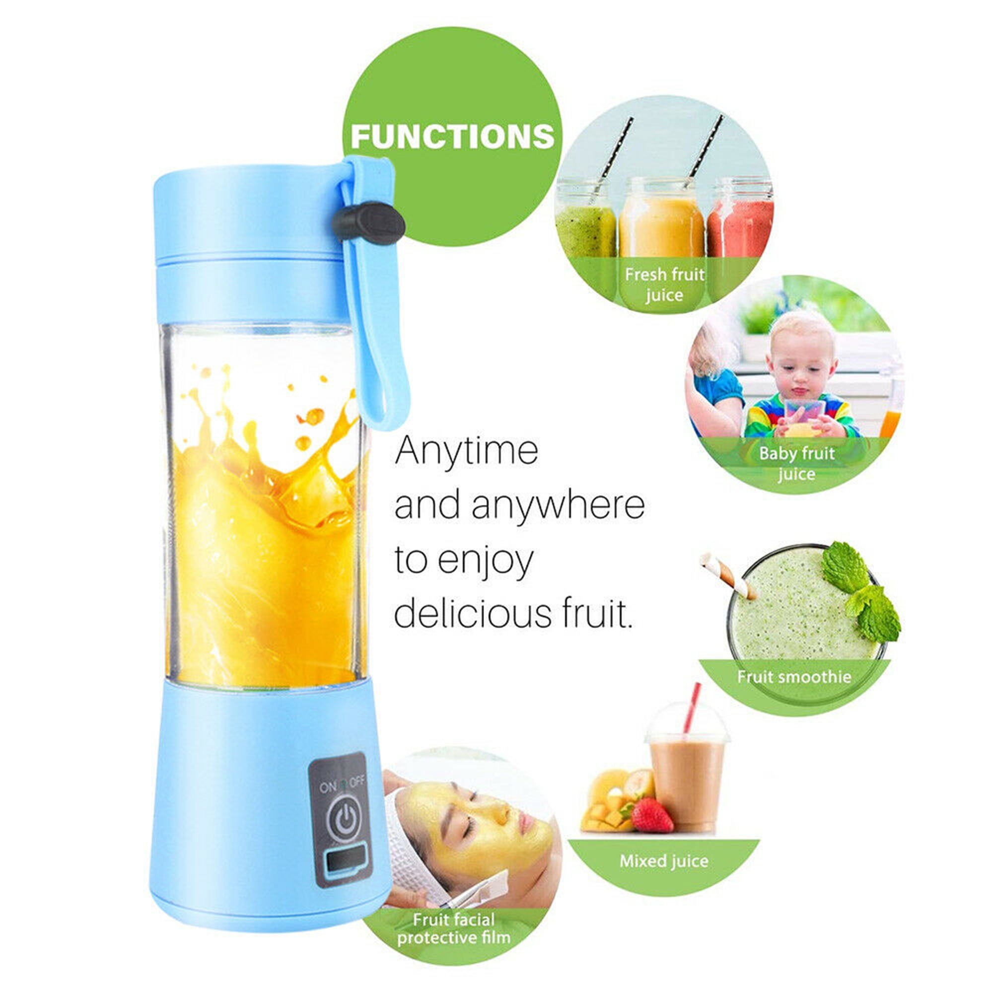 SHCKE Mini Portable Blender 380ml Personal Blender USB Rechargeable Blender Juicer Cup for Shakes and Smoothies with 6 Blades, 2200mAh Battery