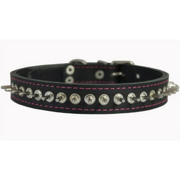 Thick Genuine Leather Spiked Dog Collar 1" Wide Black Sized to Fit 17"-21" Neck Boxer, Amstaff, Pit Bull