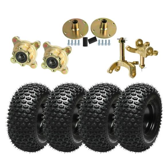 Full Set 7 inch Wheels 16x8x7 16x8-7 Wheel Tire and Rim 4 Stud 110mm Tubeless Wheel   Front Rear Wheels Hubs Spindles for Lawn Mowers Mini Bike ATV UTV Quad Buggy Go Kart Tires (23T Gold)