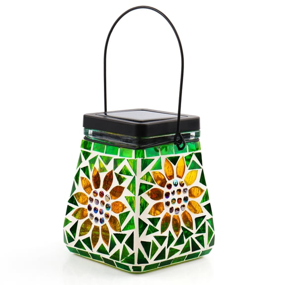VOREEN Mosaic Solar Lanterns, Handmade Outdoor Glass Hanging Lights, Sunflower Design