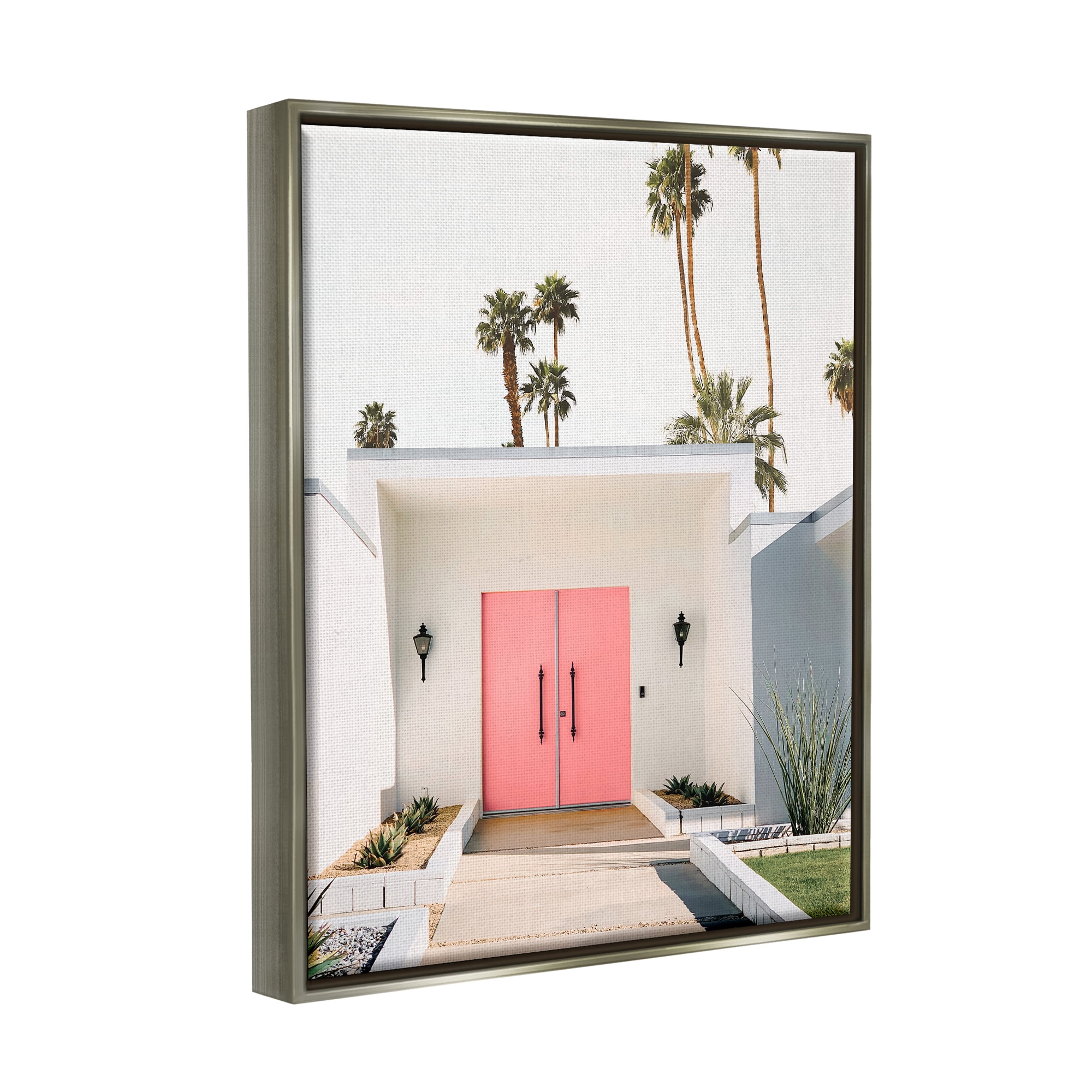 Stupell Industries Palm Springs Pink Door Botanical & Floral Photography Gray Floater Framed Art Print Wall Art, 17 x 21