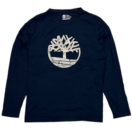 Timberland Men's Classic Logo Graphic Print Long Sleeve Tee T-Shirt (Medium, Navy)