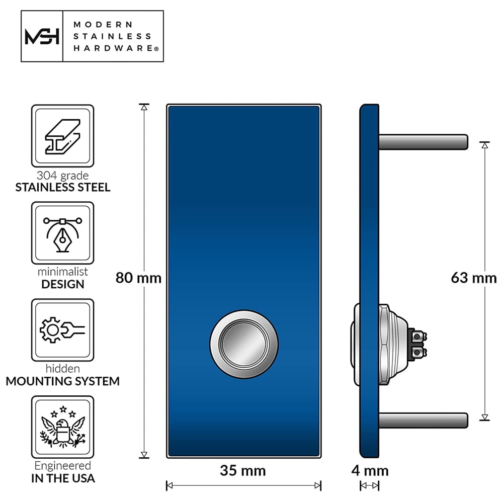 MSH Modern Stainless Hardware Model R7 Blue Anodized Aluminum Doorbell Button 1.37” x 3.14” x 5/32” (4mm Thick)