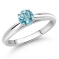thumbnail image 2 of Gem Stone King 10K White Gold Blue Zircon Solitaire Engagement Ring for Women (0.85 Cttw, Round 5MM, Available in Size 5, 6, 7, 8, 9), 2 of 4