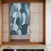 XMXT Japanese Noren Doorway Room Divider Curtain,Cactus Hand Painted Blue Restaurant Closet Door Entrance Kitchen Curtains, 34 x 56 inches