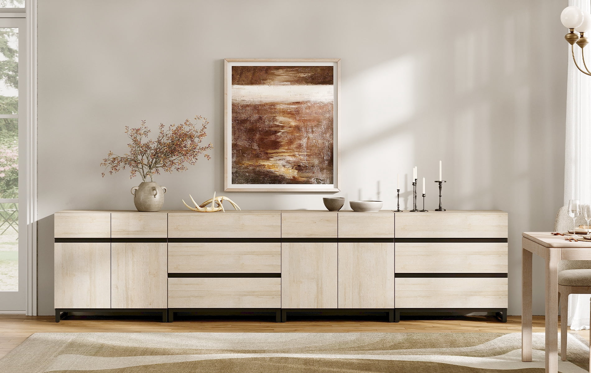 Modern 4-In-1 Multifunctional Sideboard Buffet with Adjustable Shelves and 6 Drawers for Living Room,Dining Room,Beige