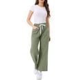thumbnail image 2 of INSPIRE CHIC Women's Wide Leg Jeans Drawstring Elastic Waist Casual Denim Pants with Pockets L Army Green, 2 of 6