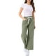thumbnail image 2 of Jeans de pierna ancha para mujer INSPIRE CHIC con cintura elástica y cordón, pantalones de mezclilla casuales con bolsillos, verde militar L, 2 of 6