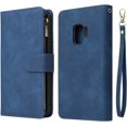 thumbnail image 7 of Wallet Case for Samsung Galaxy S9 Plus, Premium PU Leather Magnetic Closure Handbag Zipper Pocket Case Kickstand Card Slots with Hand Strap Shockproof Flip Case - Blue, 7 of 7