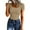 Beige #035, variant on Short Sleeve Shirts for Women Crop Scoop Neck Slim Fitted Basic Shirt Solid Oversized Ribbed Knit Casual T-Shirt White XL