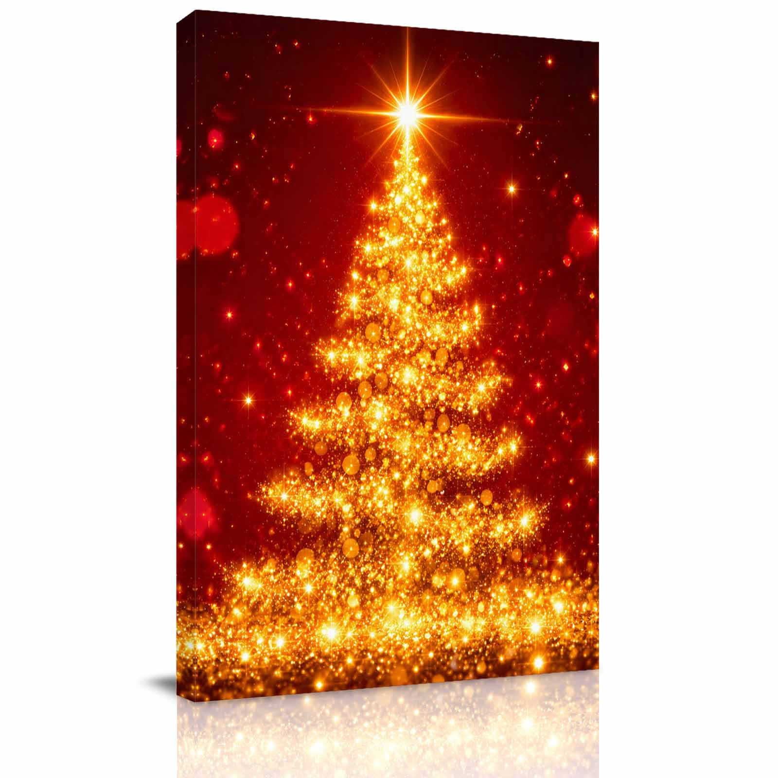 Canvas Wall Art Merry Christmas Framed Canvas Prints for Living Room Bedroom Glam Shining Xmas Tree Winter Holiday Extra Large Gallery Wrapped Wall Decor for Home Office Gifts 24 x36
