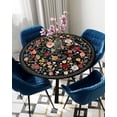 thumbnail image 4 of Spring Flower Round Fitted Tablecloth Colorful Wildflowers Leaf Black Watercolor Elastic Table Cloth Waterproof Oil Proof Seasonal Floral Table Cover Fits 45"-54" Round Tables for Party Dinner Decor, 4 of 6