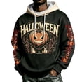 thumbnail image 2 of Yuaguia Men's Halloween Hoodie, Loose Fit Graphic Sweatshirt with Kangaroo Pocket and Drawstring, Casual Drawstring Pullover Fall Apparel, Soft Lightweight Novelty Print Tops, Khaki S, 2 of 4