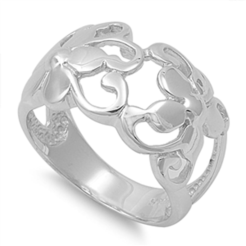 Filigree Hawaiian Plumeria Flower Ring .925 Sterling Silver Band