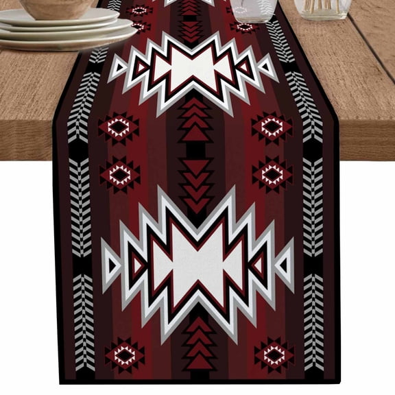 nqOlkjepod Red Black Table Runner 108 Inches Long Farmhouse Dress Scarves, Southwest Geometric Aztec Farmhouse Tribal Dining Tablerunner for Coffee Table/Kitchen Island/Party Décor, 13" x 108"