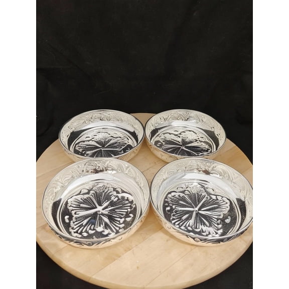 German Silver Fully Carved Set of 4 Plates – 6"