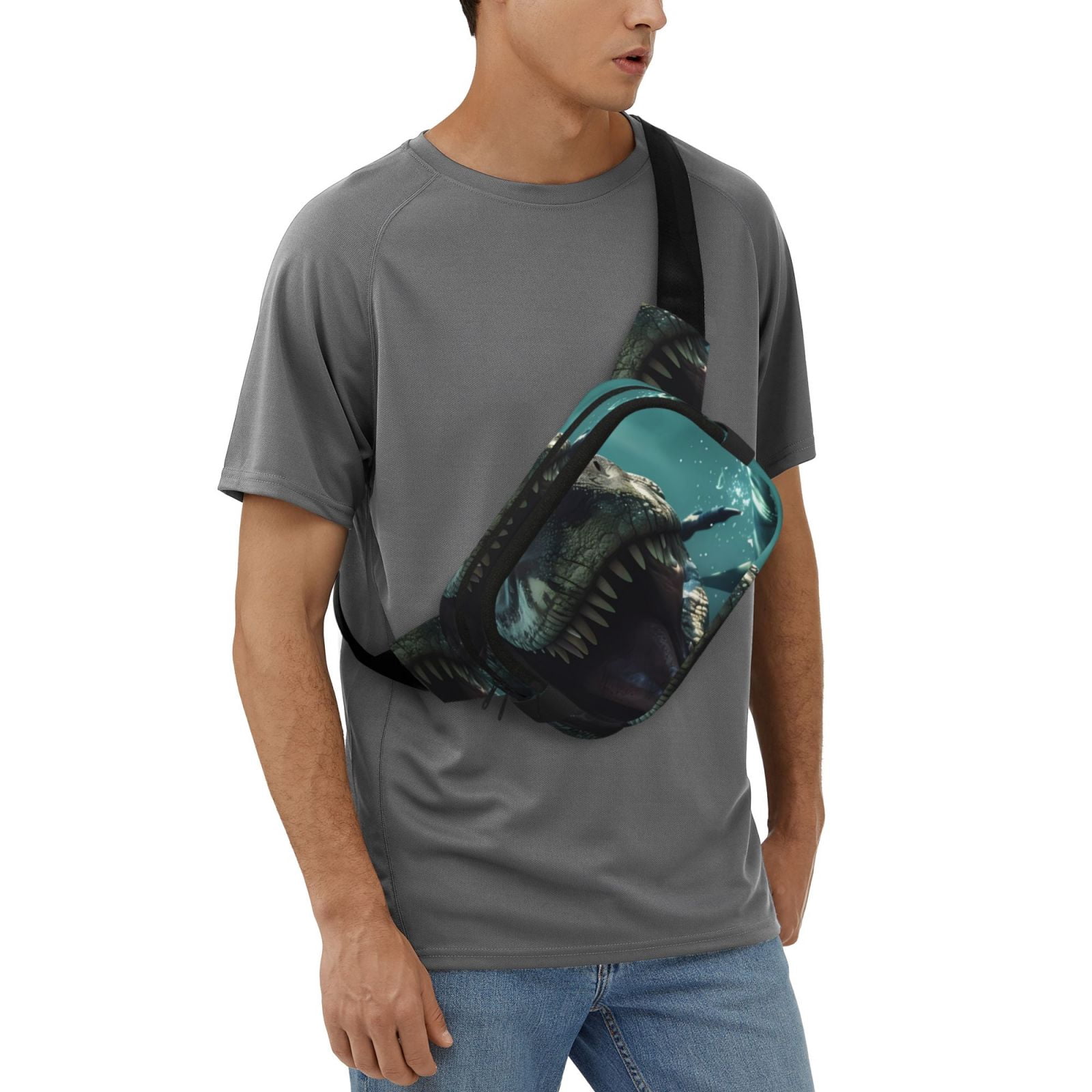 Picia Underwater Dinosaur Shark Print Square Double-Layer Waist Bag Mini Adjustable Waist Belt Bag Exercise Running Travel Hiking