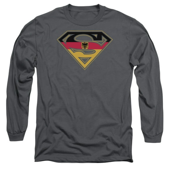 Superman German Shield Long Sleeve Adult 18/1 T-Shirt Charcoal