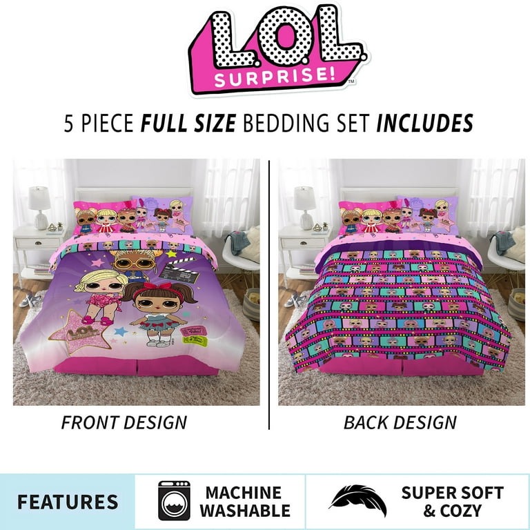 Free Shipping LOL Surprise Kids Full Bed in a Bag Comforter and Sheets Purple and Pink MGA Walmart