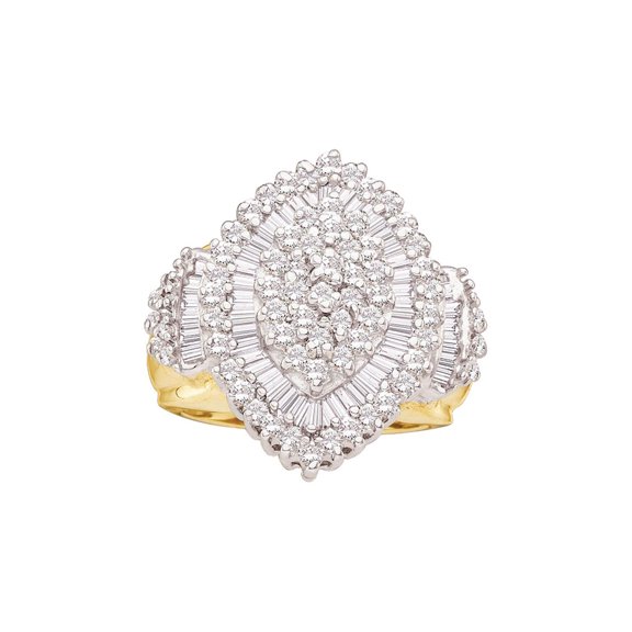 Diamond Princess 10kt Yellow Gold Womens Round Baguette Diamond Concentric Oval Cluster Ring 1 Cttw