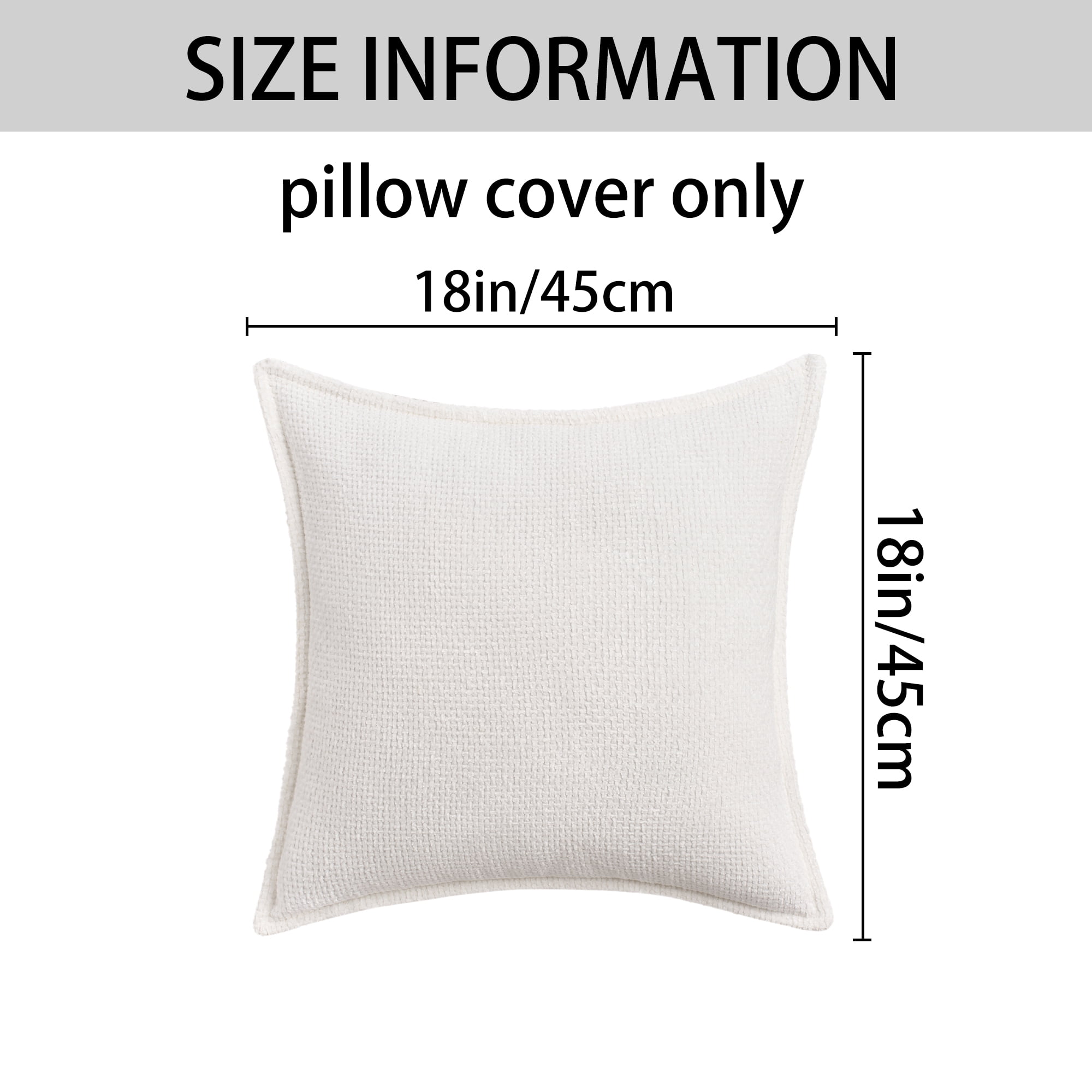 Unique Bargains Solid Chenille Decorative Throw Pillow Covers Pack of 2 White 18" x 18"
