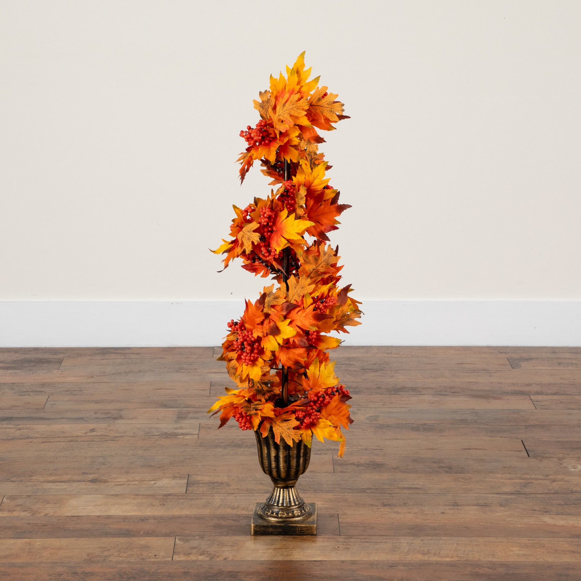 3ft. Autumn Maple Artificial Fall Spiral Tree with Berries in Decorative Urn