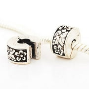 Floral Leaves Clip Lock Stopper Bead Compatible With Most Pandora Style Charm Beads