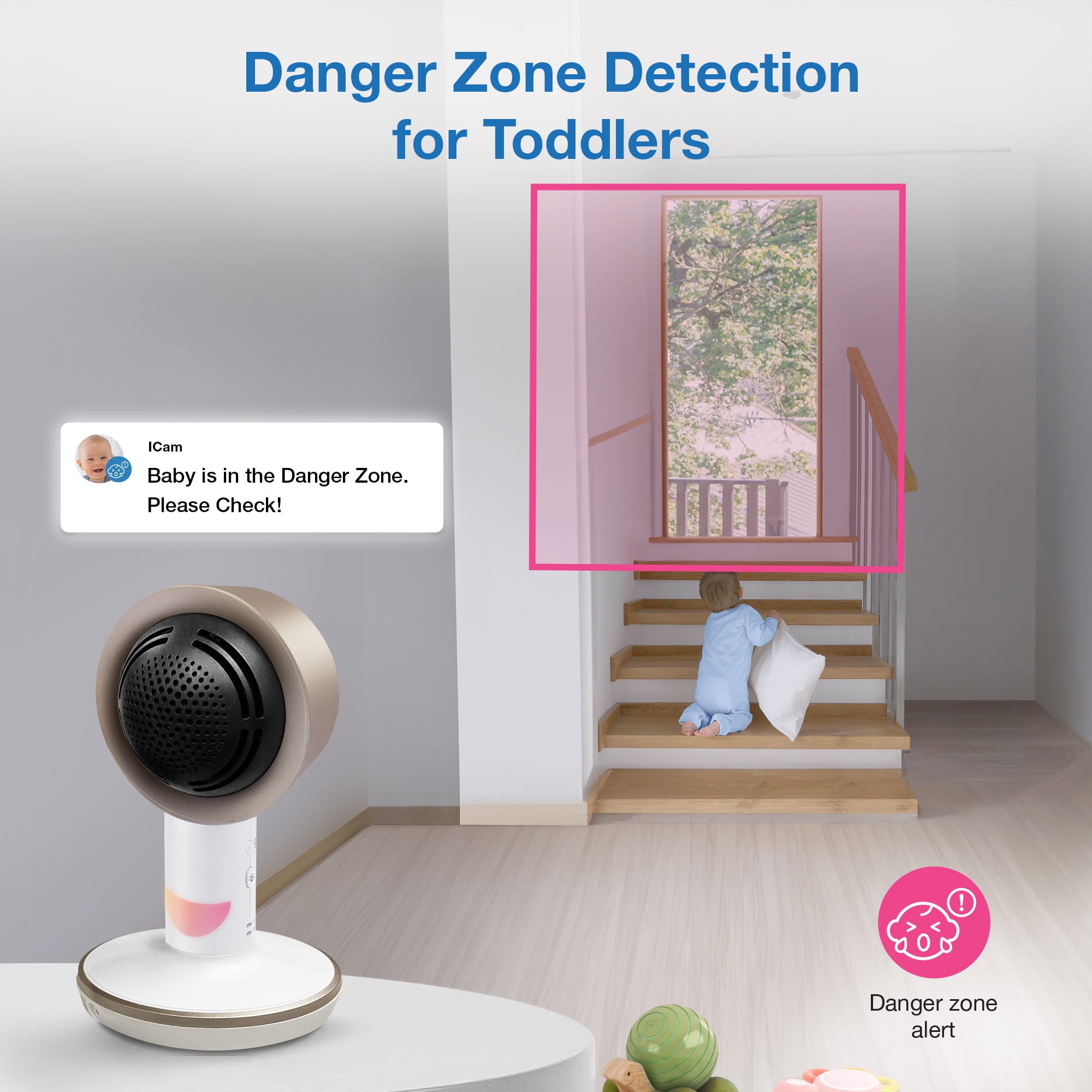 VTech V-Care 1080p WiFi Smart Nursery Remote Access Over-the-Crib Floor Stand Video Baby Monitor with 5' High Definition 720p, Artificial Intelligence, Rollover and Face Covering Detection, VC1405
