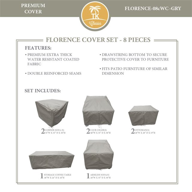 TK Classics Florence 8 Pièces Tous Temps Tissu Housse de Protection Mis en Gris