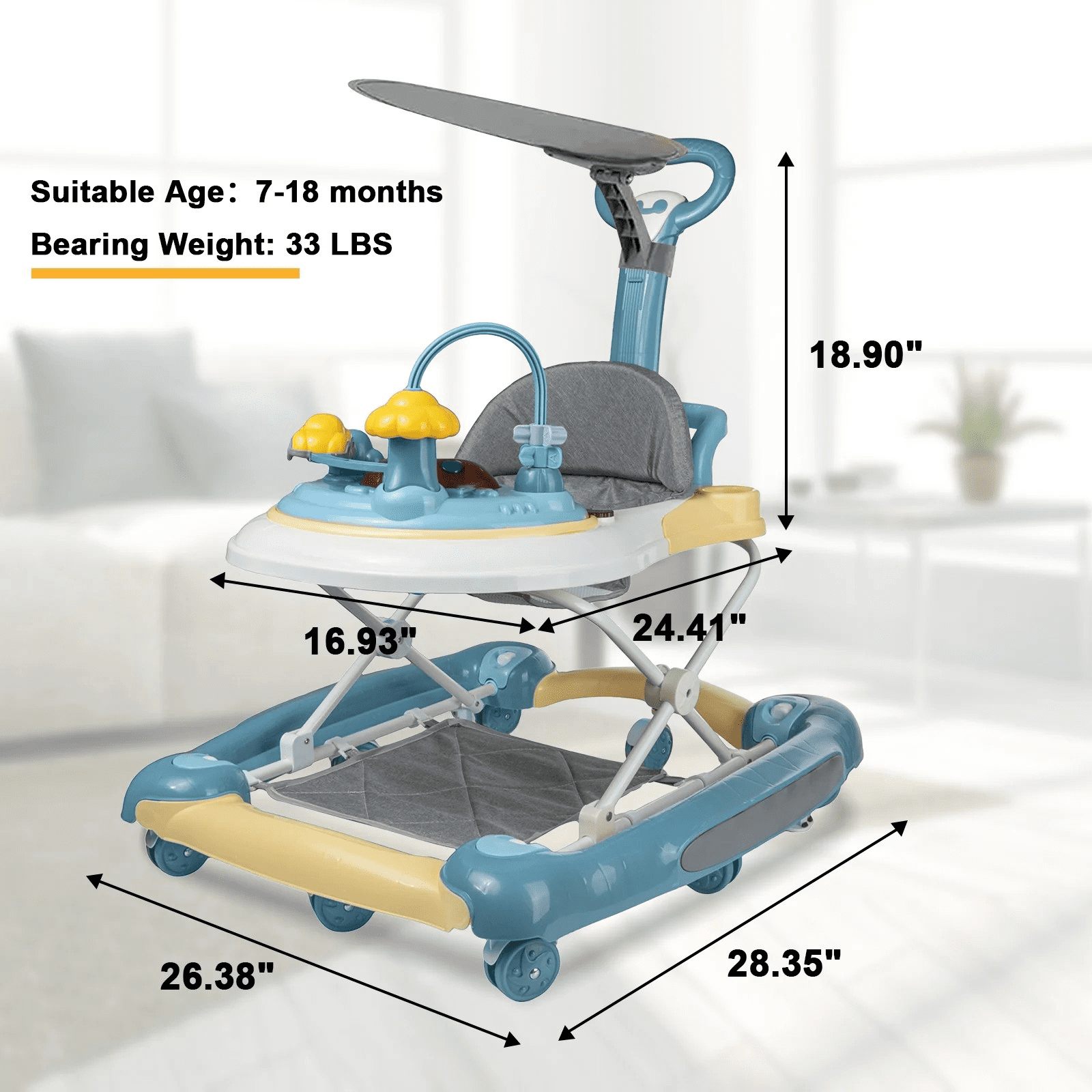 JieC 6-in-1Foldable Push Walker with Musical Activity Station for 6-24 Months for Boys Girls Babies 6-36 Months,Green