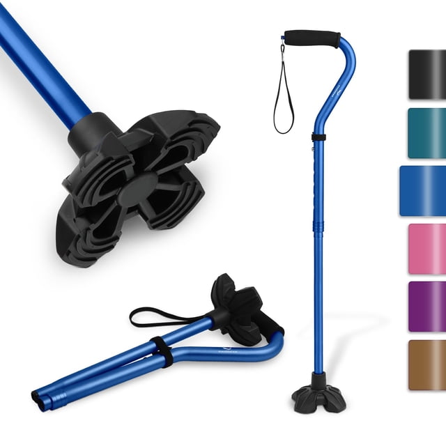 Bastón KINGGEAR F1 para caminar, para mujeres y hombres, andador autónomo para personas mayores con correa de muñeca, mango de EVA ligero y resistente, base cuádruple grande.