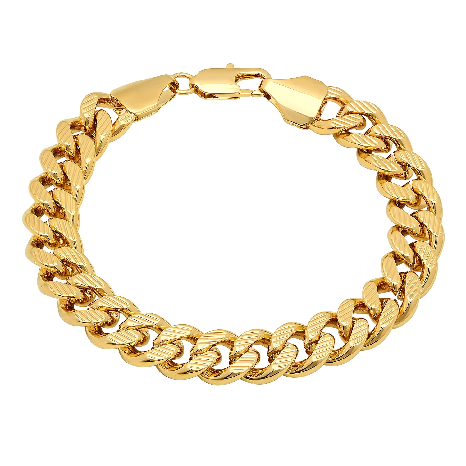 The Bling Factory - 11mm 14k Yellow Gold Plated Flat Miami Cuban Link ...