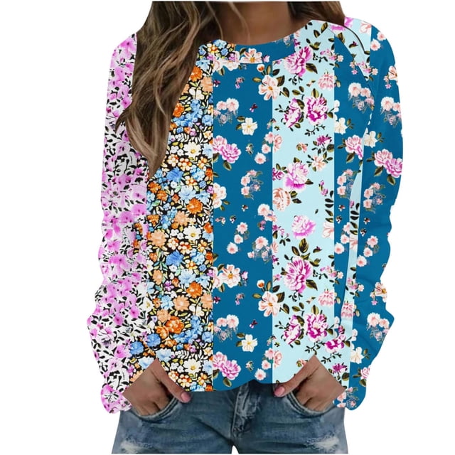 Jamicy Chandails en Molleton pour Adolescentes Cadeau pour Femmes Chemises à Manches Longues pour Femmes Mode Manches Longues Col Rond Chemises Basiques Tee Tri Confortable Hauts Imprimés Blouse