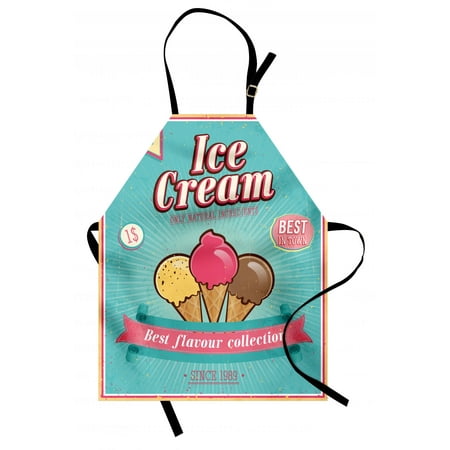 Ice Cream Apron Best Flavor Collection Quote with Free Topping Children Design, Unisex Kitchen Bib Apron with Adjustable Neck for Cooking Baking Gardening, Seafoam Pink Pale Yellow, by
