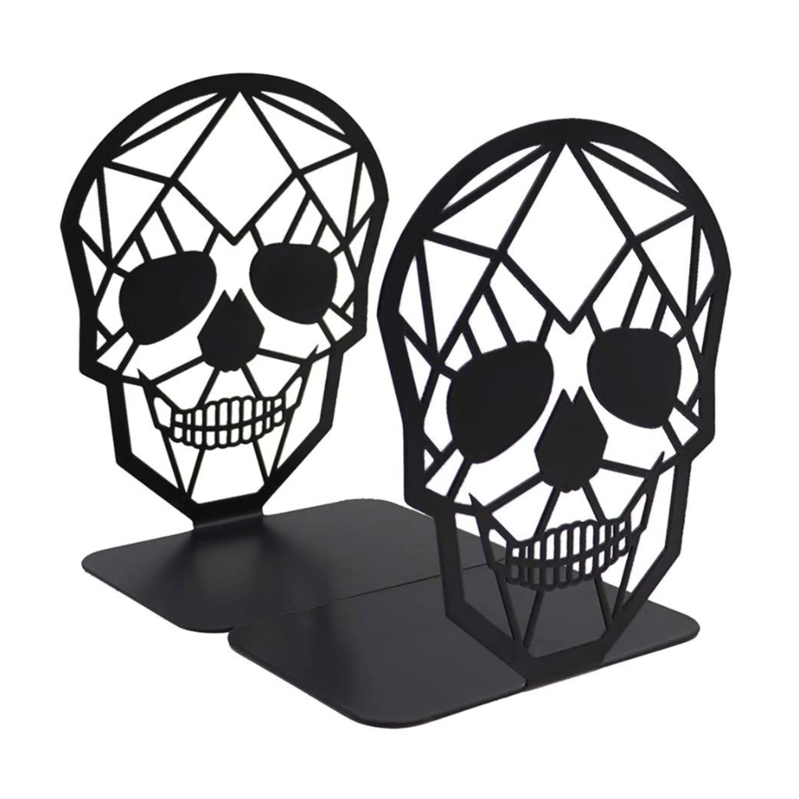 Unique Skull Shape Metal Bookends For BookShelf Black Skeleton Shaped Book End Holders Book Ends Room For Office Non-Skip And Non Slip School Home Sturdy And Durable
