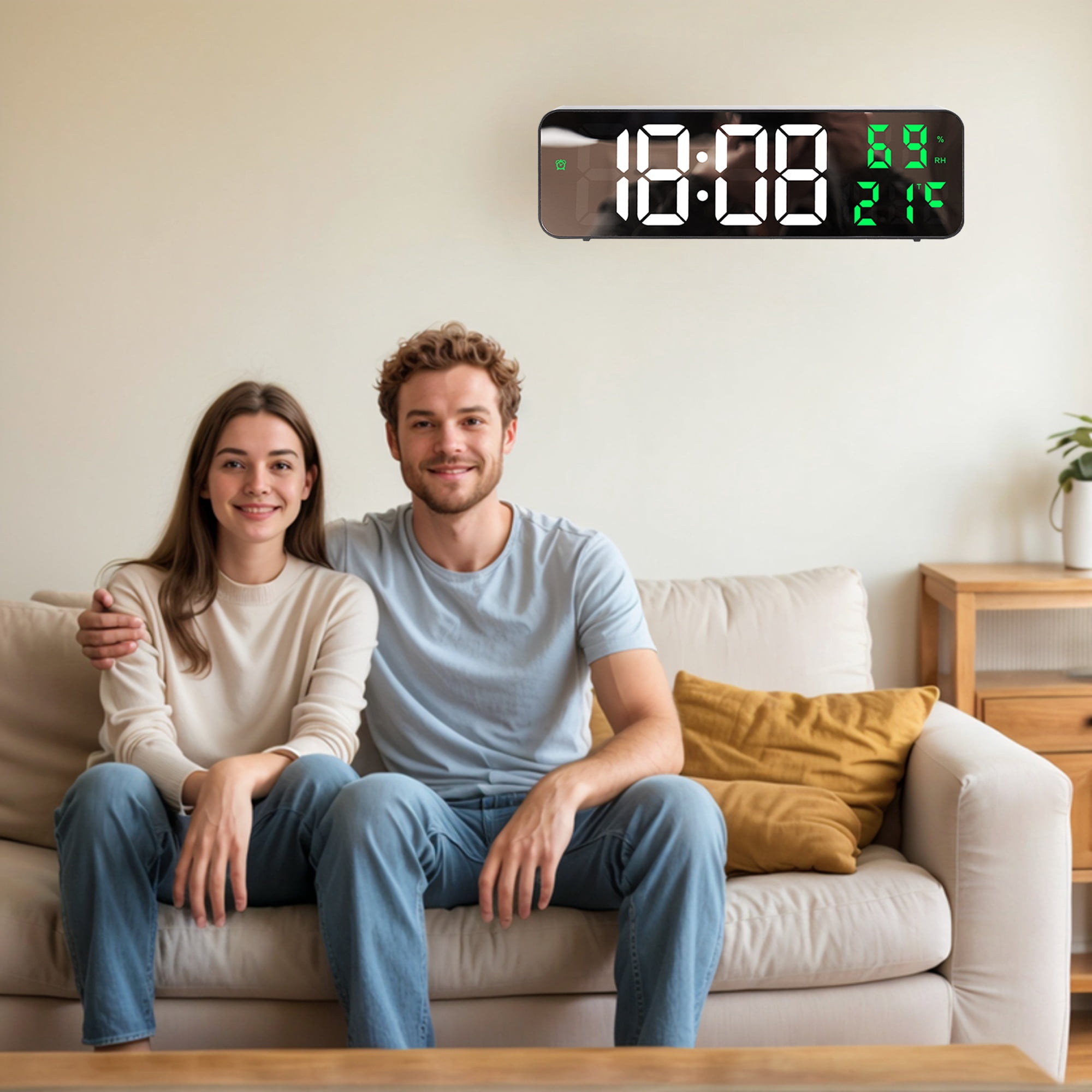 Unique Bargains Large Digital Clock Silent Non Ticking Modern Wall Clocks Green