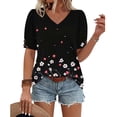 thumbnail image 5 of Odbmxy Summer Blouse for Women V-Neck Short Sleeve Plus Size Womens Tops Leisure Floral Black Button Pullover Holiday Tops, 5 of 6