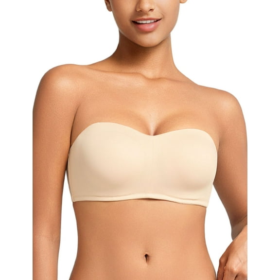 YANDW Women's Strapless Bandeau Bra Plus Sizes Underwire Seamless Bras Beige,32B