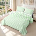 thumbnail image 3 of Manfei Modern Checkered Bed Spread Queen,Geometric Plaid Queen Coverlet Set,Green White,3 Pieces,1 Quilt and 2 Pillowcases, 3 of 7