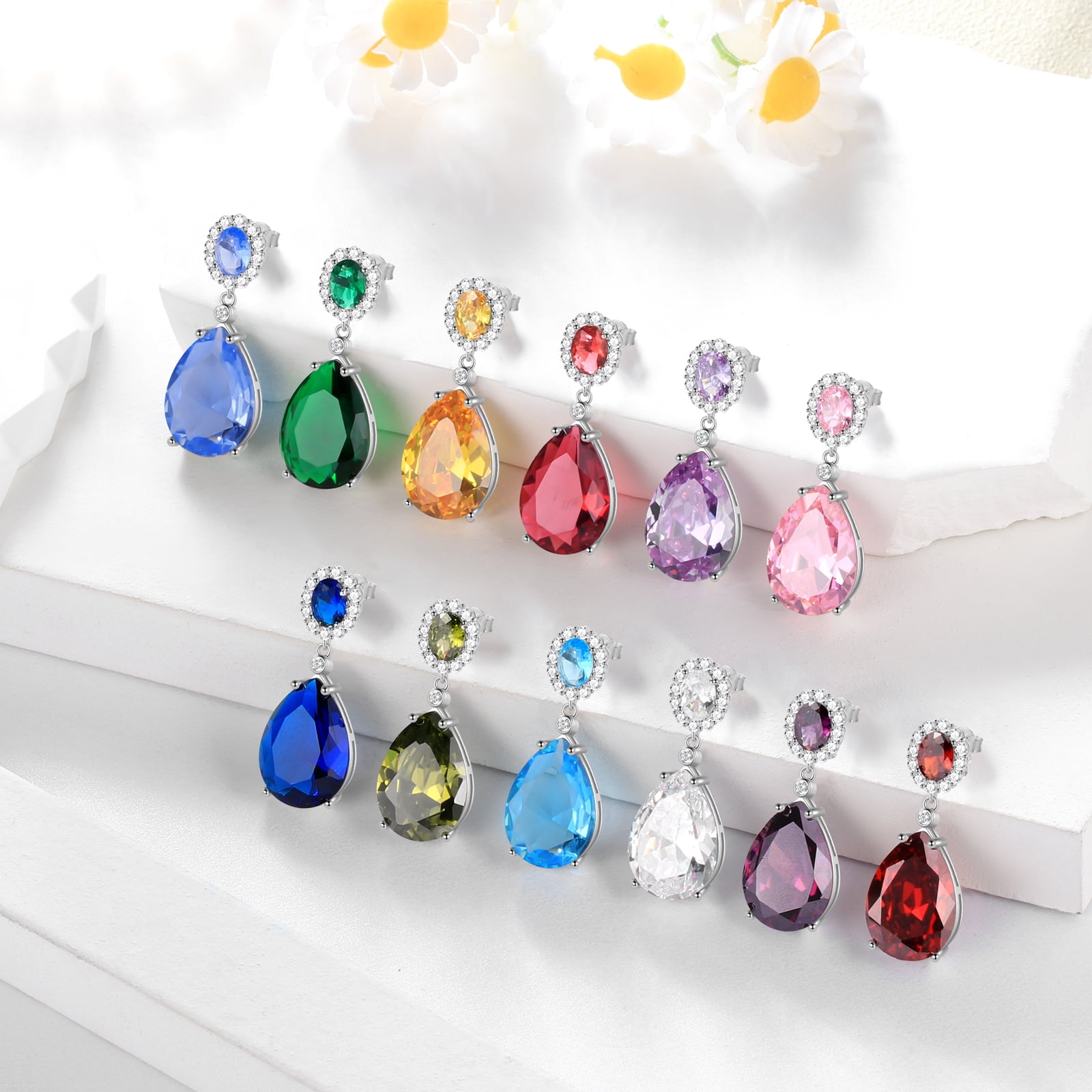 Juwaliy 10Ct Pink Women Dangle Earrings Teardrop October Birthstone Tourmaline Earring Jewelry 925 Sterling Silver Mom Birthday Christmas Valentine's Day Gift