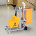 thumbnail image 2 of HOMCOM Janitorial Cart on Wheels, Cleaning Cart with Rubbish Bag, Grey, 2 of 10