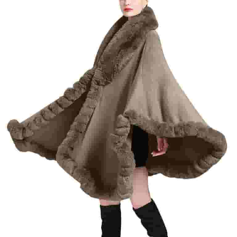 通販 Cape Poncho Women Wrap Shawl Fur Faux Faux Coat Trim Fur Clothing