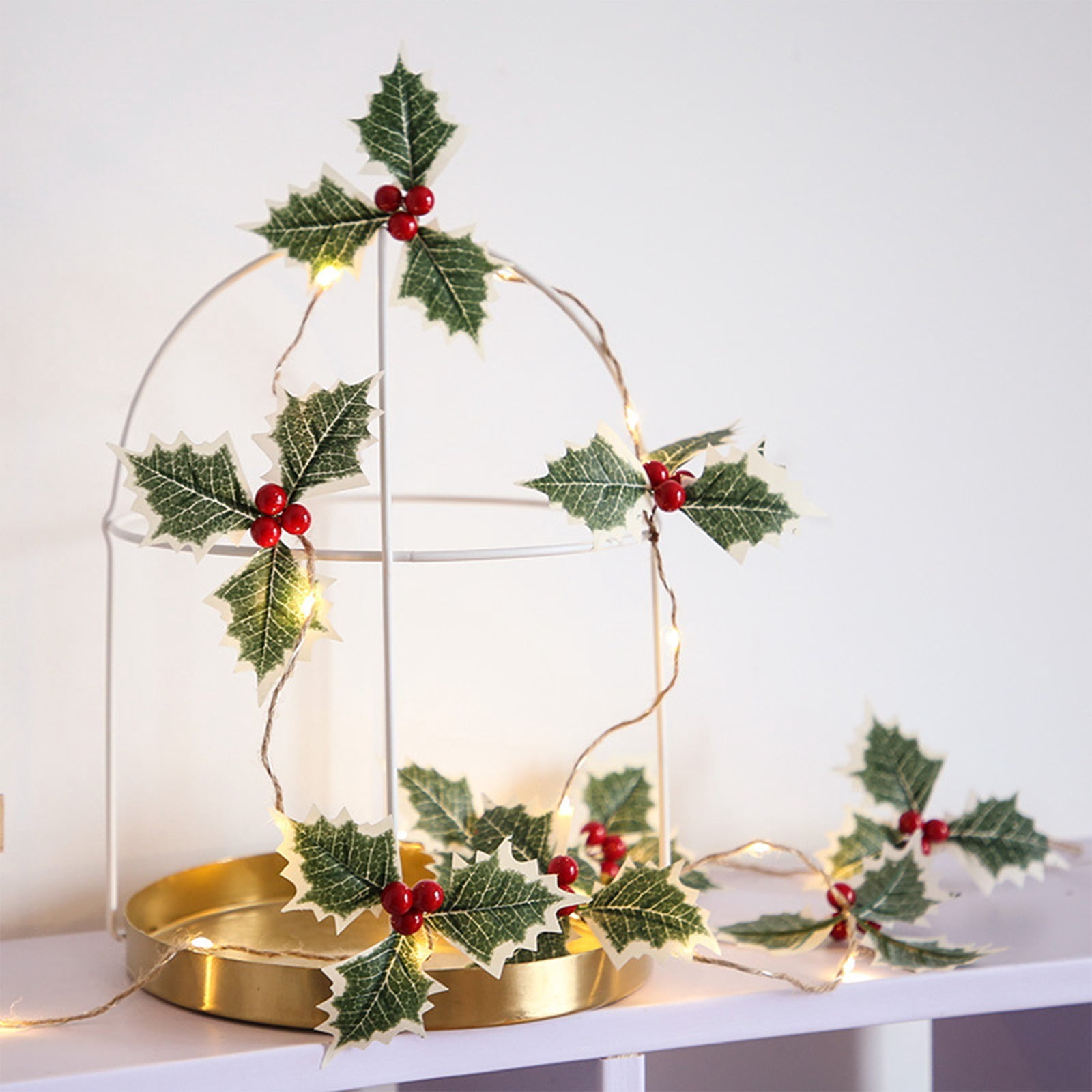 Cadorn 20 LED Christmas Holly Berry Leaf Fairy Lights, 78 Inch Red Berry Green Leaf String Lights for Christmas Tree Xmas Holiday Party Indoor Outdoor Decorations