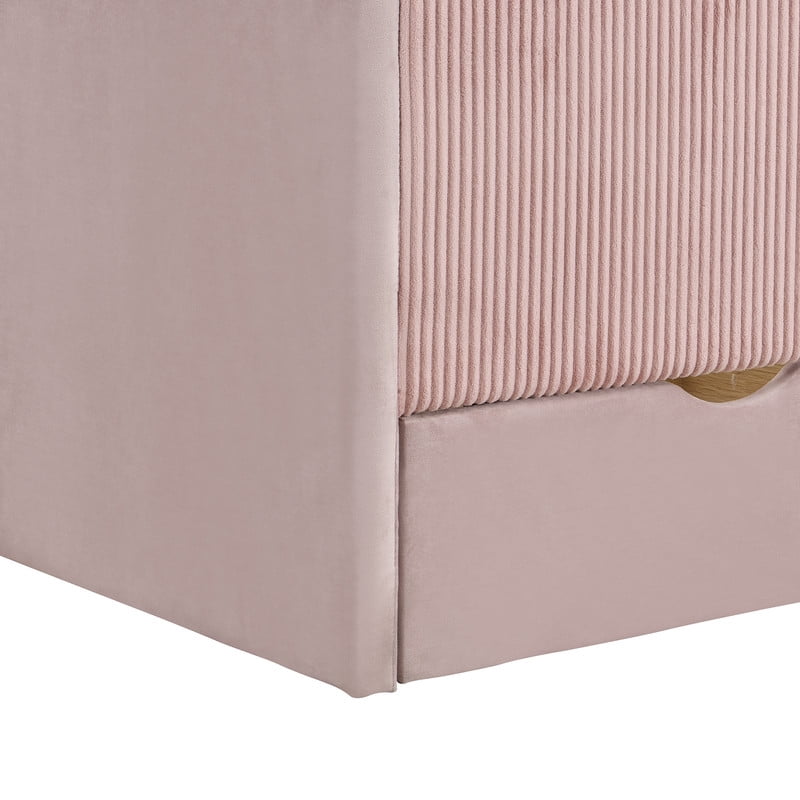 Full Size Kids Daybed Frame with Small Stair & 2 Storage Drawers, Velvet+Corduroy Dual Upholstered Accent Platform Bed